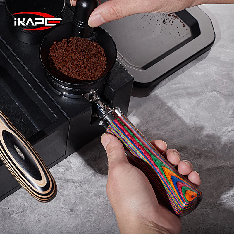 IKAPE Espresso Bottomless Portafilter Colorful Wooden Handle (Rainbow) E61 58mm