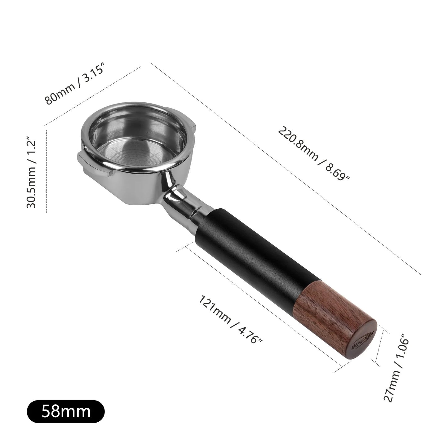 IKAPE Openwork 58mm Bottomless Portafilter with High Extraction Precision Basket (Stainless Steel)