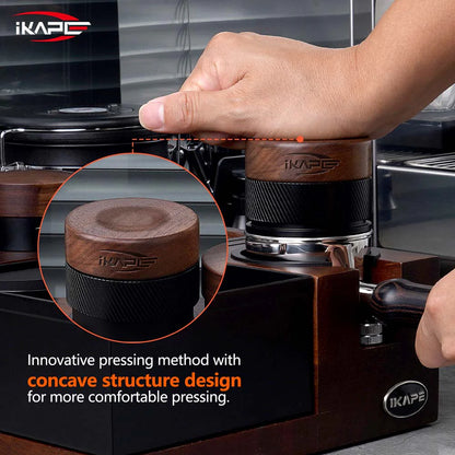 IKAPE V4 Espresso Calibrated Tamper with Spring Loaded (Wooden Handle,Black Base)