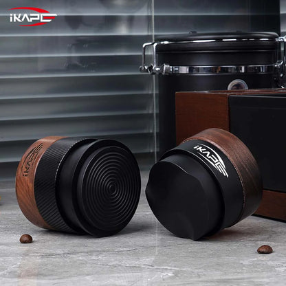 IKAPE V4 Espresso Calibrated Tamper with Spring Loaded (Wooden Handle,Black Base)