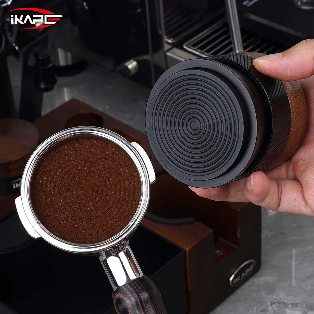 IKAPE V4 Espresso Calibrated Tamper with Spring Loaded (Wooden Handle,Black Base)