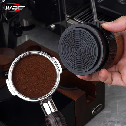 IKAPE V4 Espresso Calibrated Tamper with Spring Loaded (Wooden Handle,Black Base)