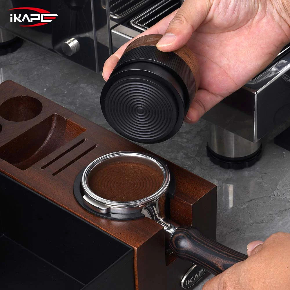 IKAPE V4 Espresso Calibrated Tamper with Spring Loaded (Wooden Handle,Black Base)