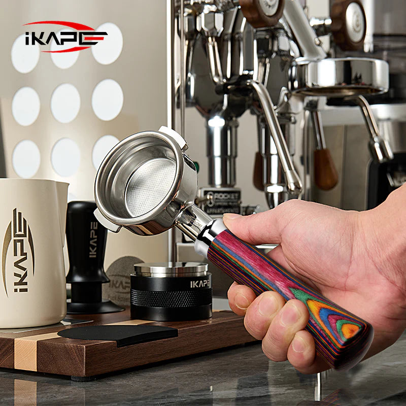 IKAPE Espresso Bottomless Portafilter Colorful Wooden Handle (Rainbow) (KAPECON)
