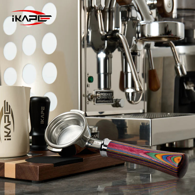IKAPE Espresso Bottomless Portafilter Colorful Wooden Handle (Rainbow) (KAPECON)