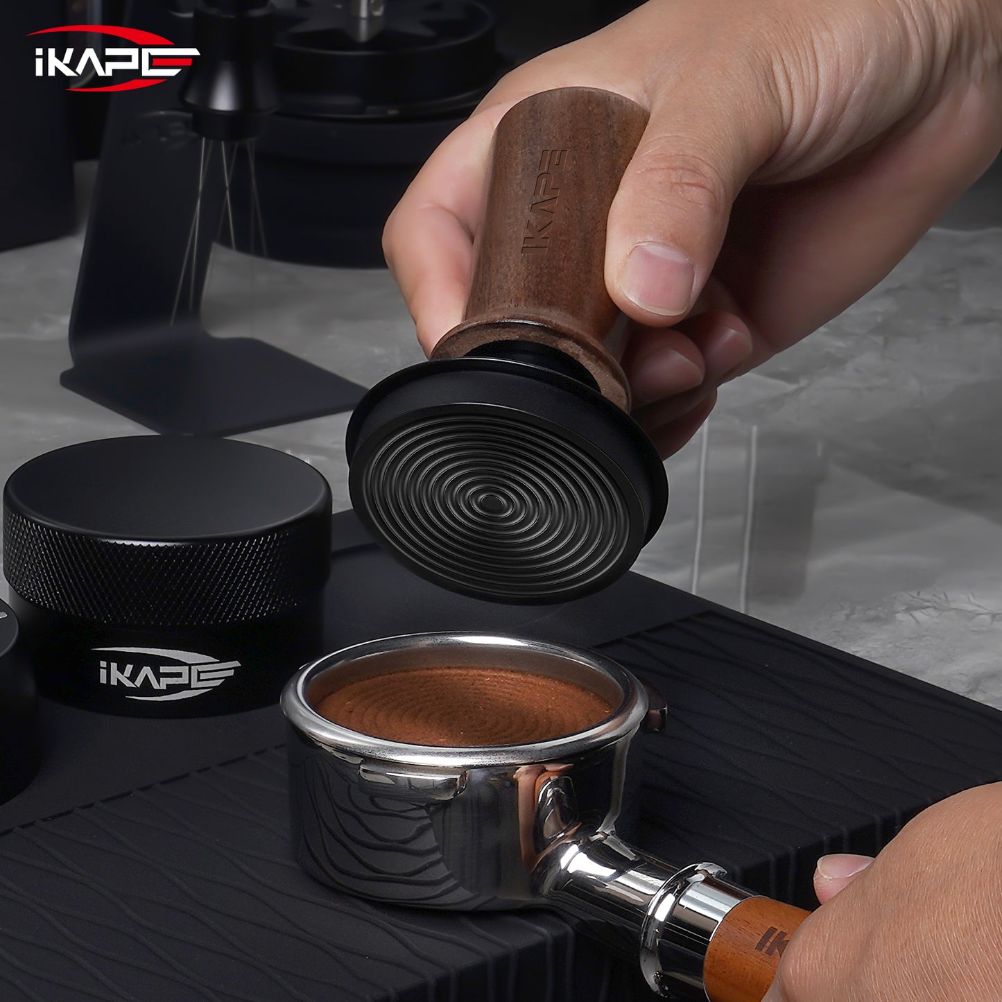 IKAPE V3 Calibrated Coffee Tamper (Wooden Handle, Black Base) Espresso Accesories