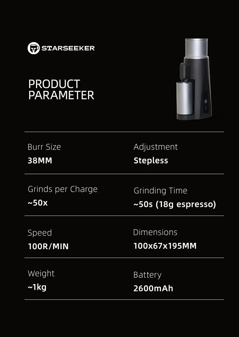 Starseeker Edge Mini Portable Coffee Grinder - 38mm Conical Burrs [NEW]